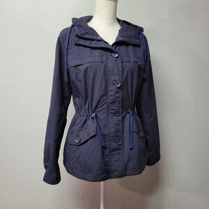 J Crew Nylon Jacket Windbreaker Blue‎ Hooded Womens Small Spring Fall Layers